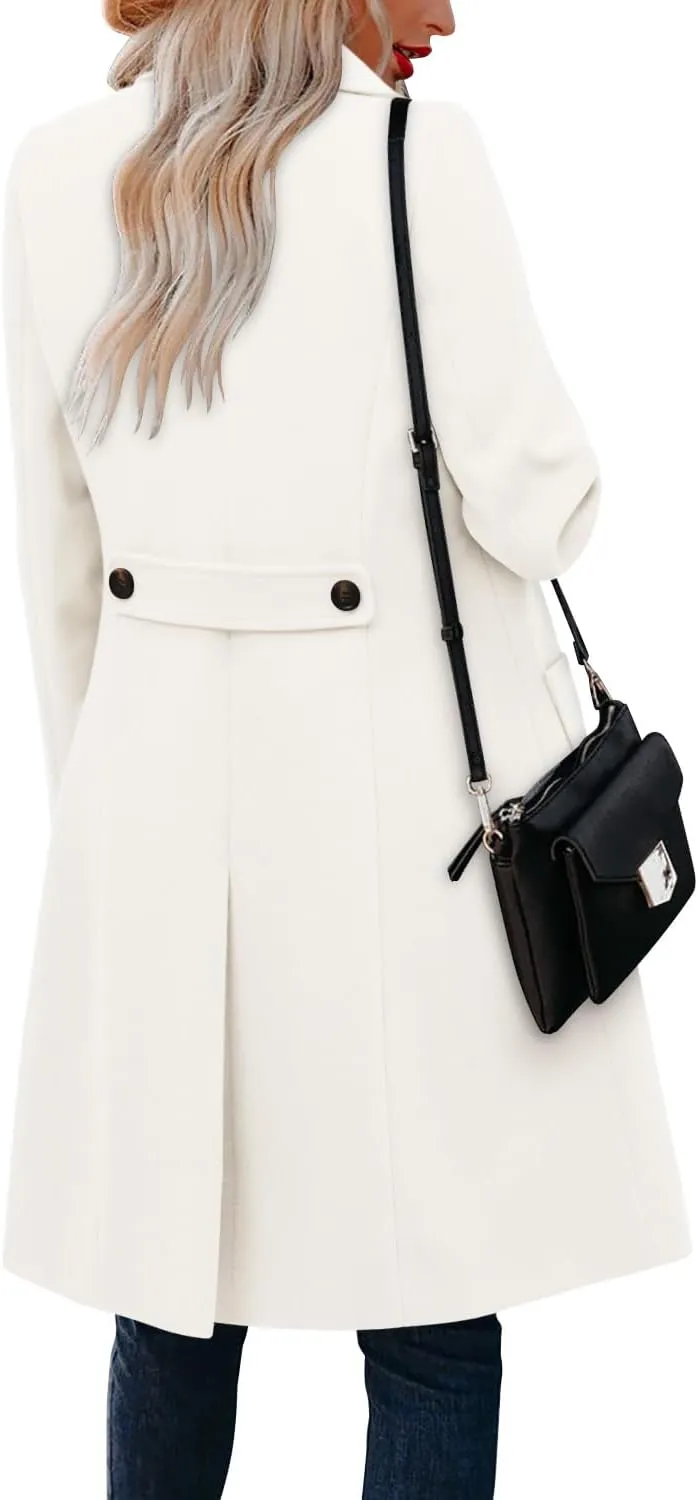CHICZONE Women's Notch Lapel Double Breasted Mid Long Pea Coat Wool Blend Overcoat Winter Outwear