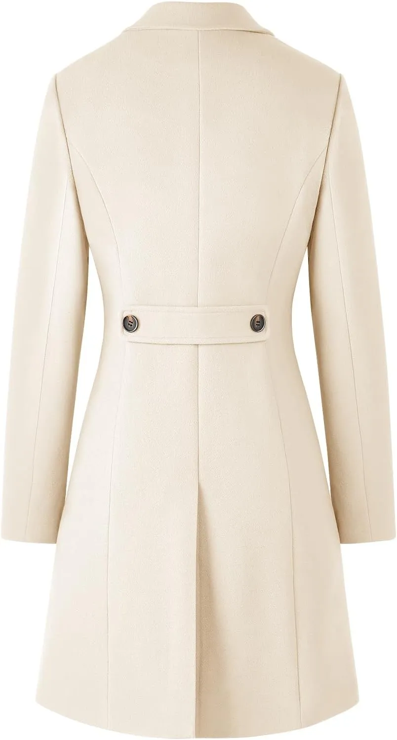 CHICZONE Women's Notch Lapel Double Breasted Mid Long Pea Coat Wool Blend Overcoat Winter Outwear