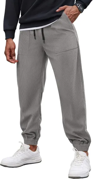 COOFANDY Men's Corduroy Pants Casual Drawstring Trousers Elastic Waist Fashion Tapered Streetwear Joggers with Pockets