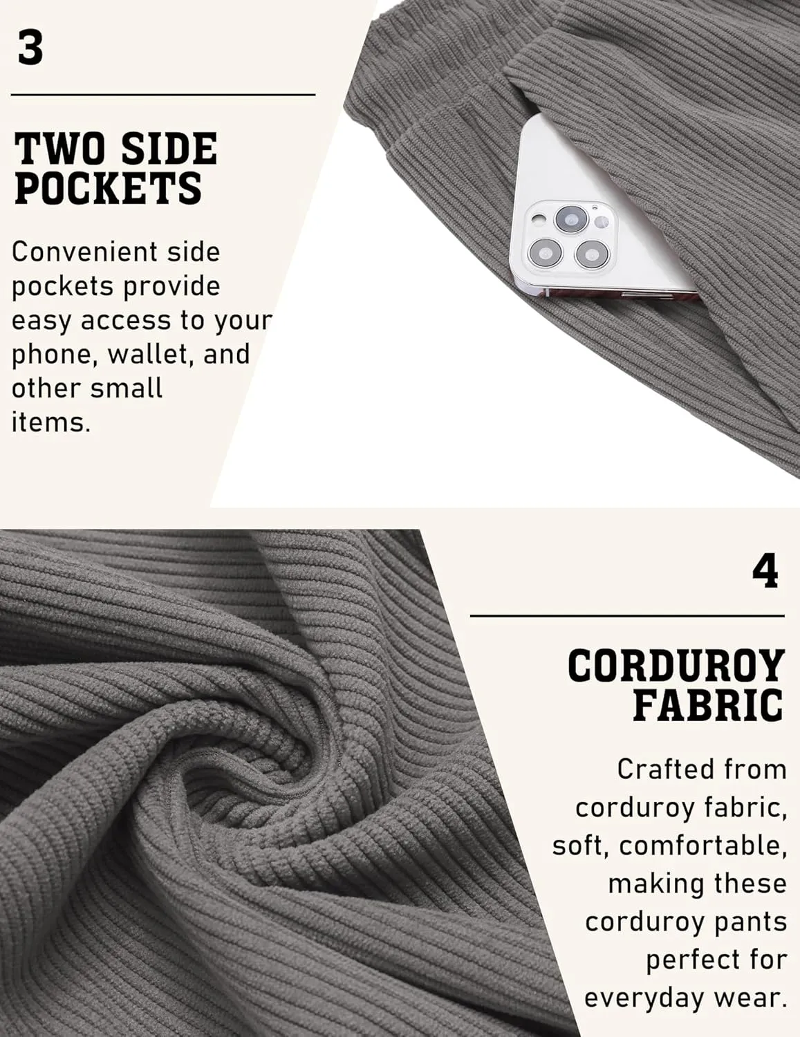 COOFANDY Men's Corduroy Pants Casual Drawstring Trousers Elastic Waist Fashion Tapered Streetwear Joggers with Pockets