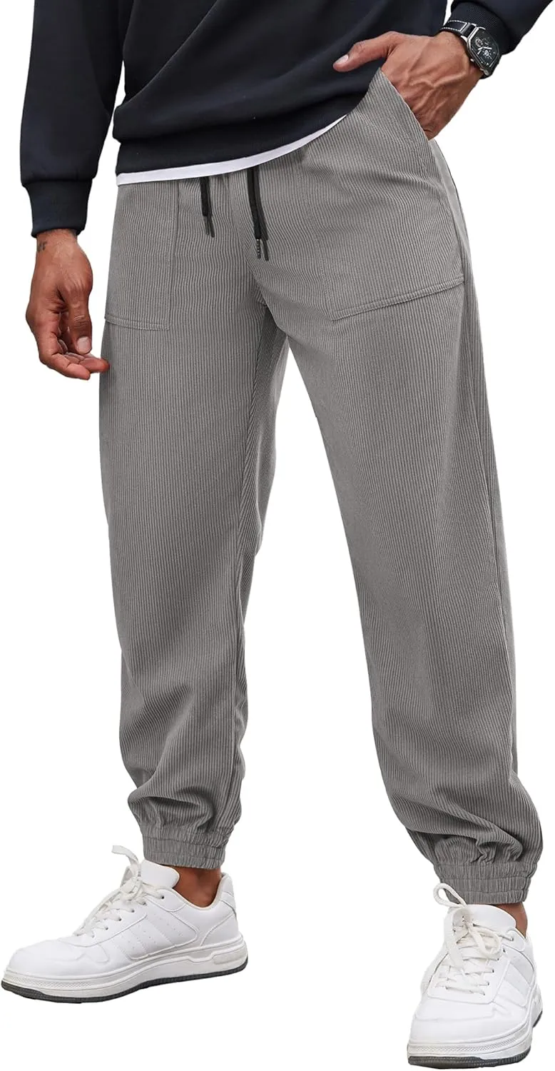 COOFANDY Men's Corduroy Pants Casual Drawstring Trousers Elastic Waist Fashion Tapered Streetwear Joggers with Pockets