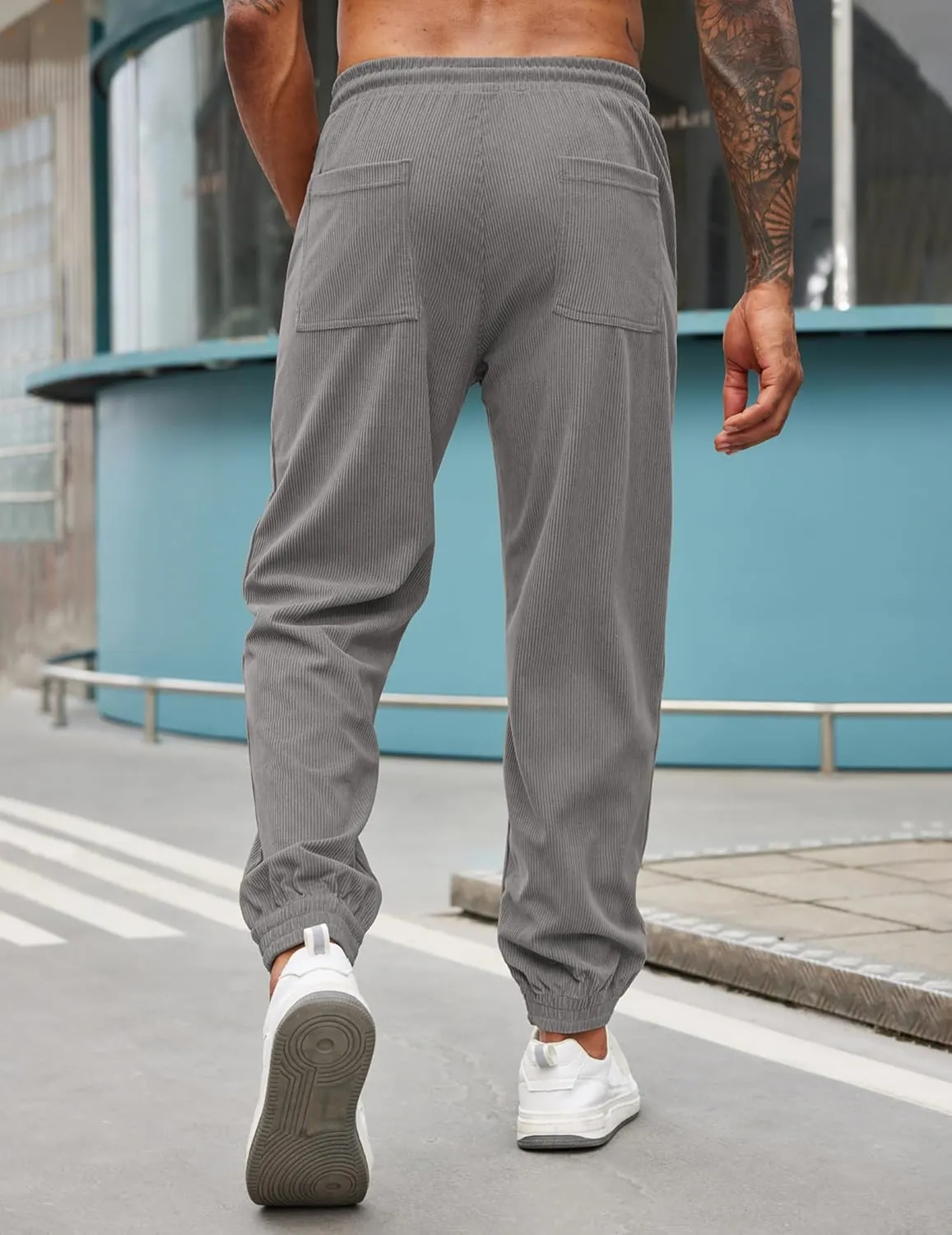 COOFANDY Men's Corduroy Pants Casual Drawstring Trousers Elastic Waist Fashion Tapered Streetwear Joggers with Pockets