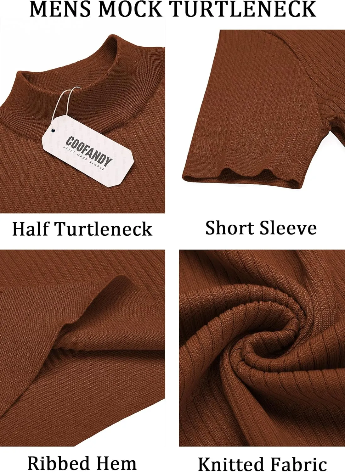 COOFANDY Men's Mock Turtleneck Sweater Short Sleeve Casual Basic Tops Ribbed Knit Pullover Solid Tee