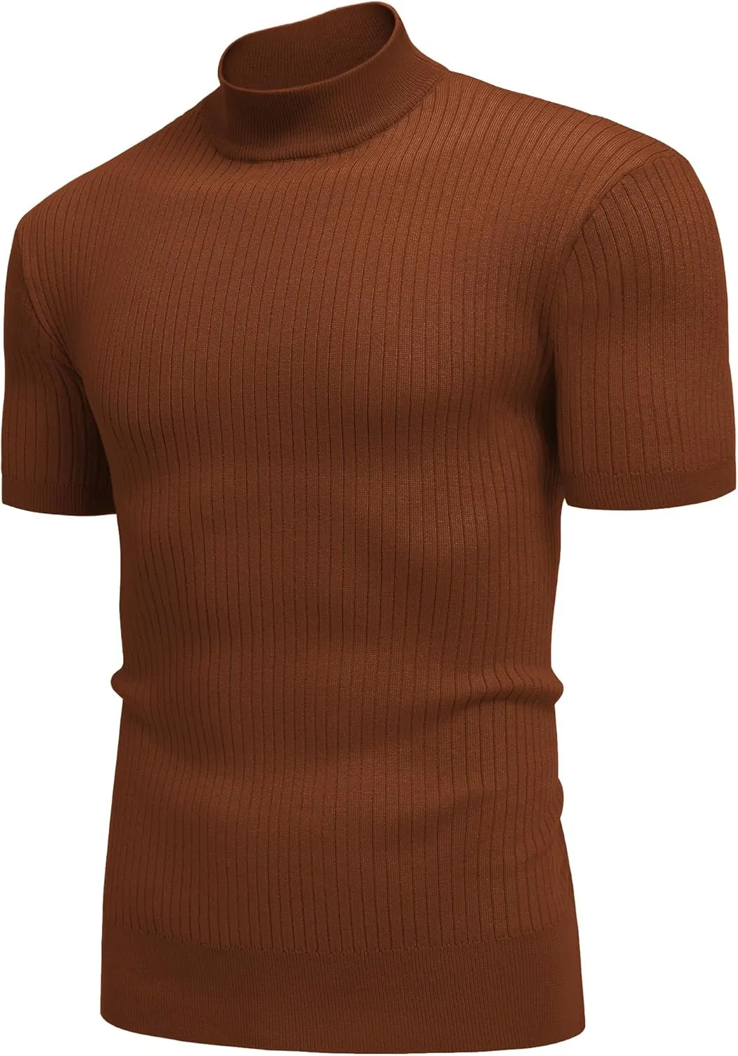COOFANDY Men's Mock Turtleneck Sweater Short Sleeve Casual Basic Tops Ribbed Knit Pullover Solid Tee
