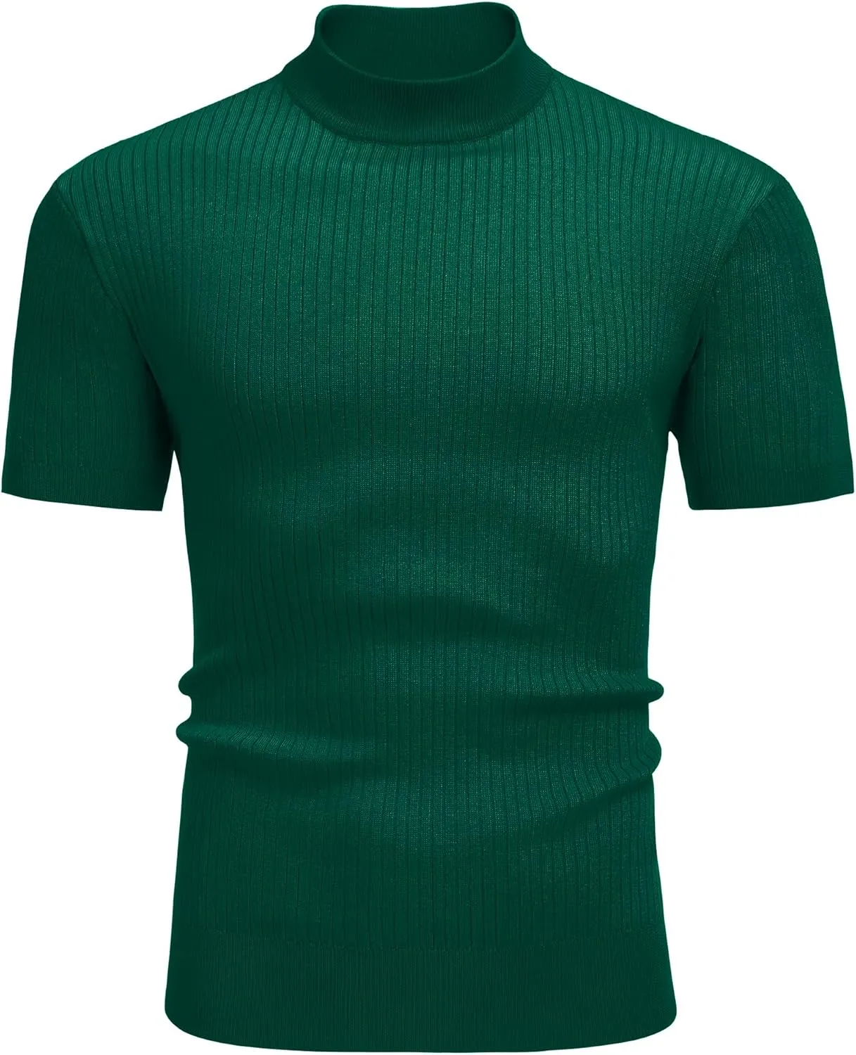 COOFANDY Men's Mock Turtleneck Sweater Short Sleeve Casual Basic Tops Ribbed Knit Pullover Solid Tee
