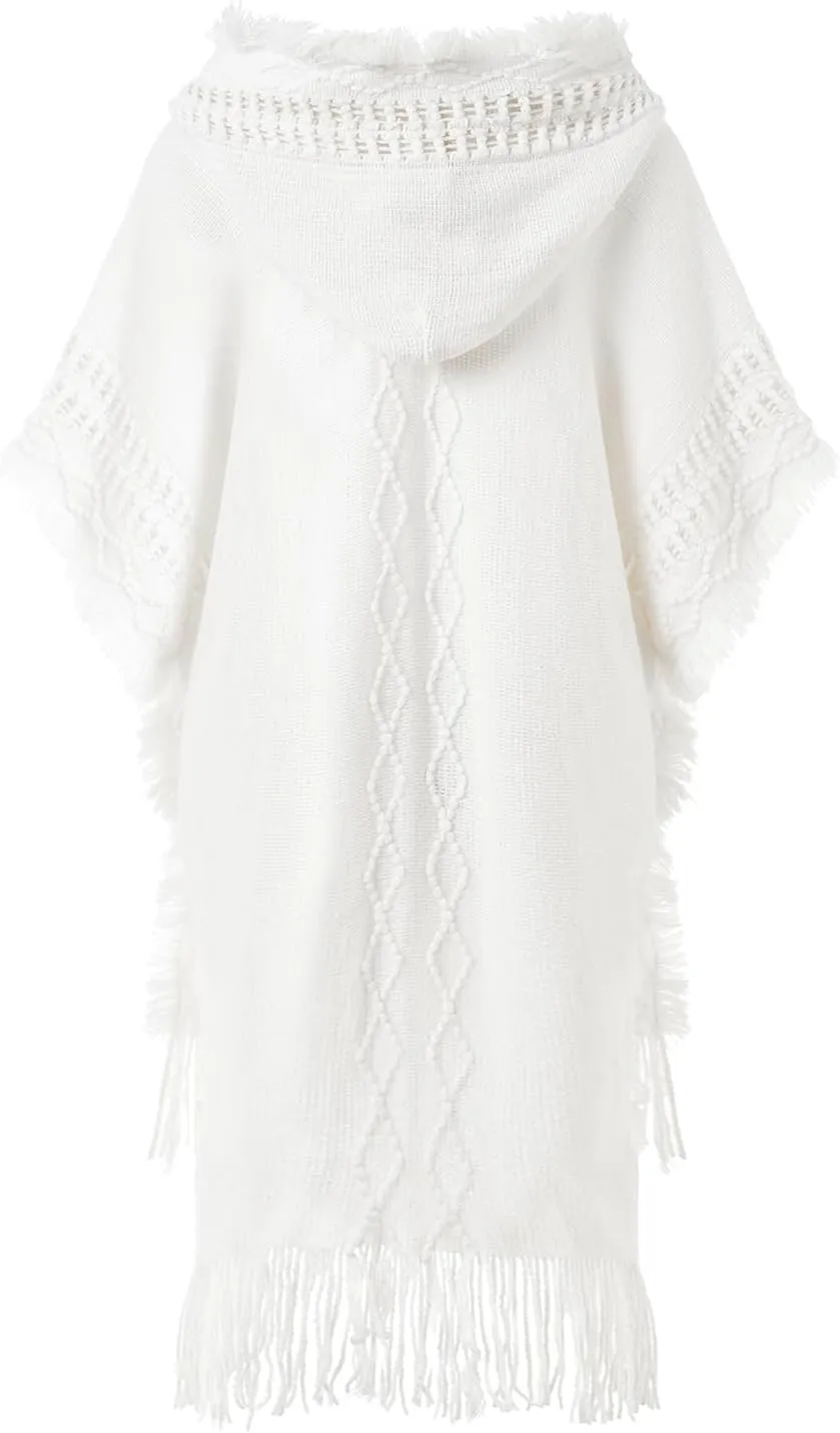 Ferand Women's Cable Knit Poncho Sweater Casual Hooded Pullover Ponchos with Decorative Buttons