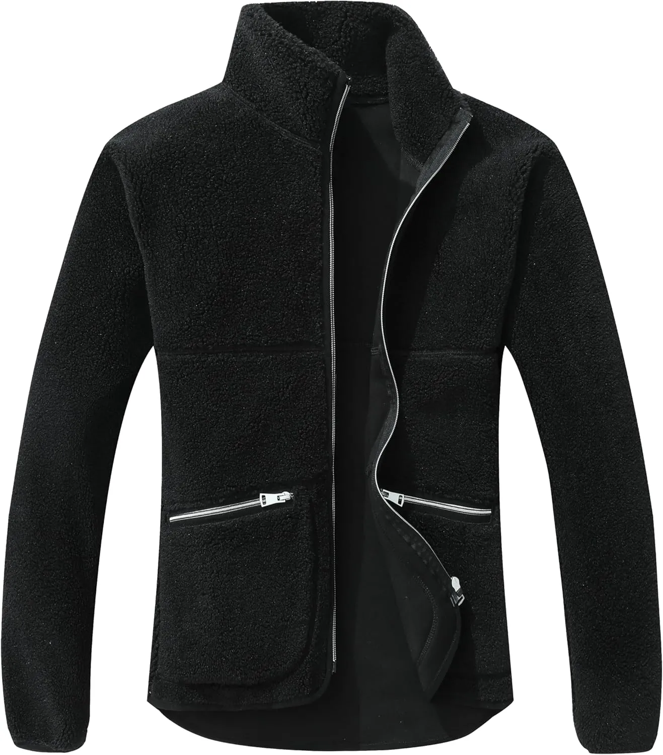 GIMECEN Women's Fuzzy Fleece Jacket Long Sleeve Zip Up Sherpa Coat Soft Polar Outerwear with Zipper Pockets
