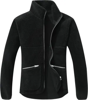 GIMECEN Women's Fuzzy Fleece Jacket Long Sleeve Zip Up Sherpa Coat Soft Polar Outerwear with Zipper Pockets
