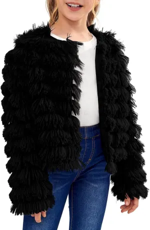 Inorin Girls Open Front Cardigan Faux Fur Coat Warm Fuzzy Trendy Winter Vintage Parka Shaggy Party Outerwear Jackets Tops