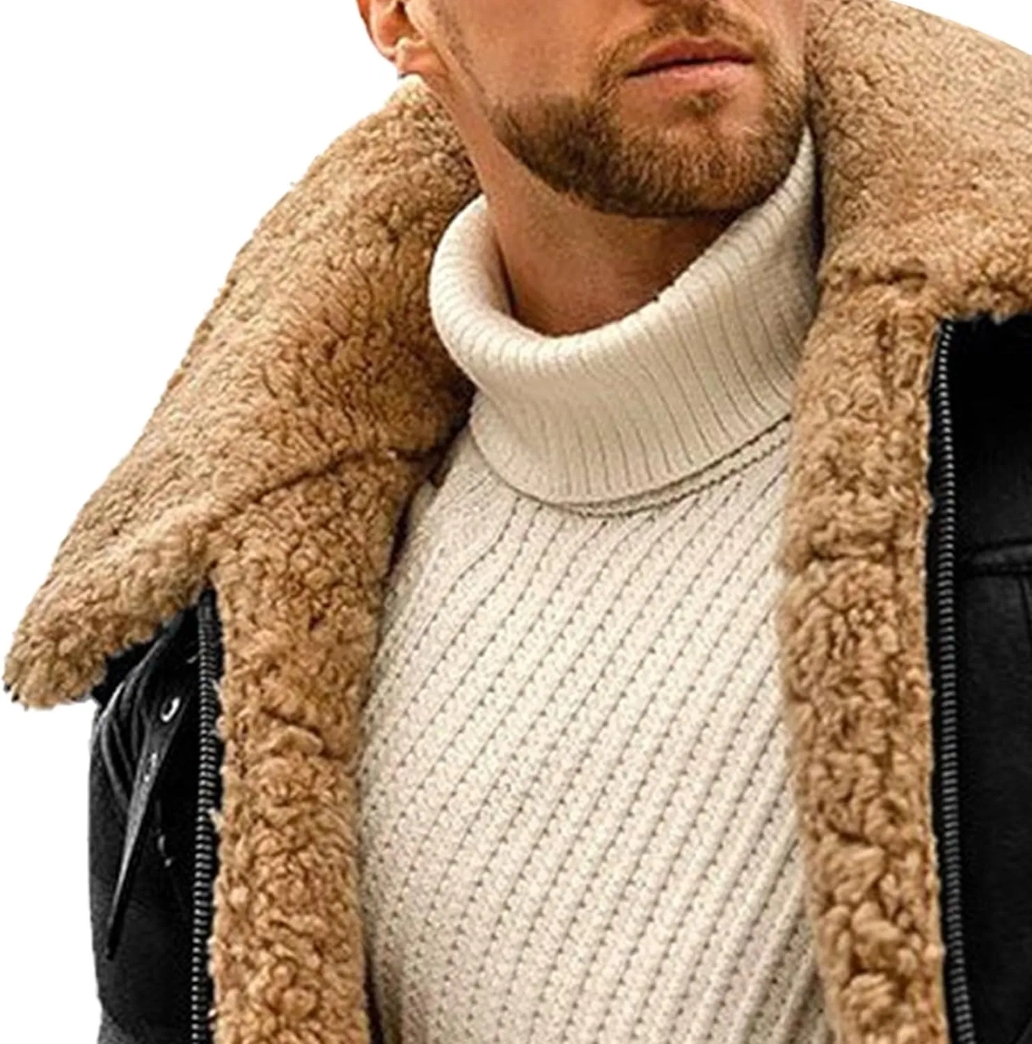 JEsilunmaMY Men's Thicken Sherpa Lined Leather Coat Fleece Shearling Warm Winter Jackets Heavyweight Padded Wool Coats