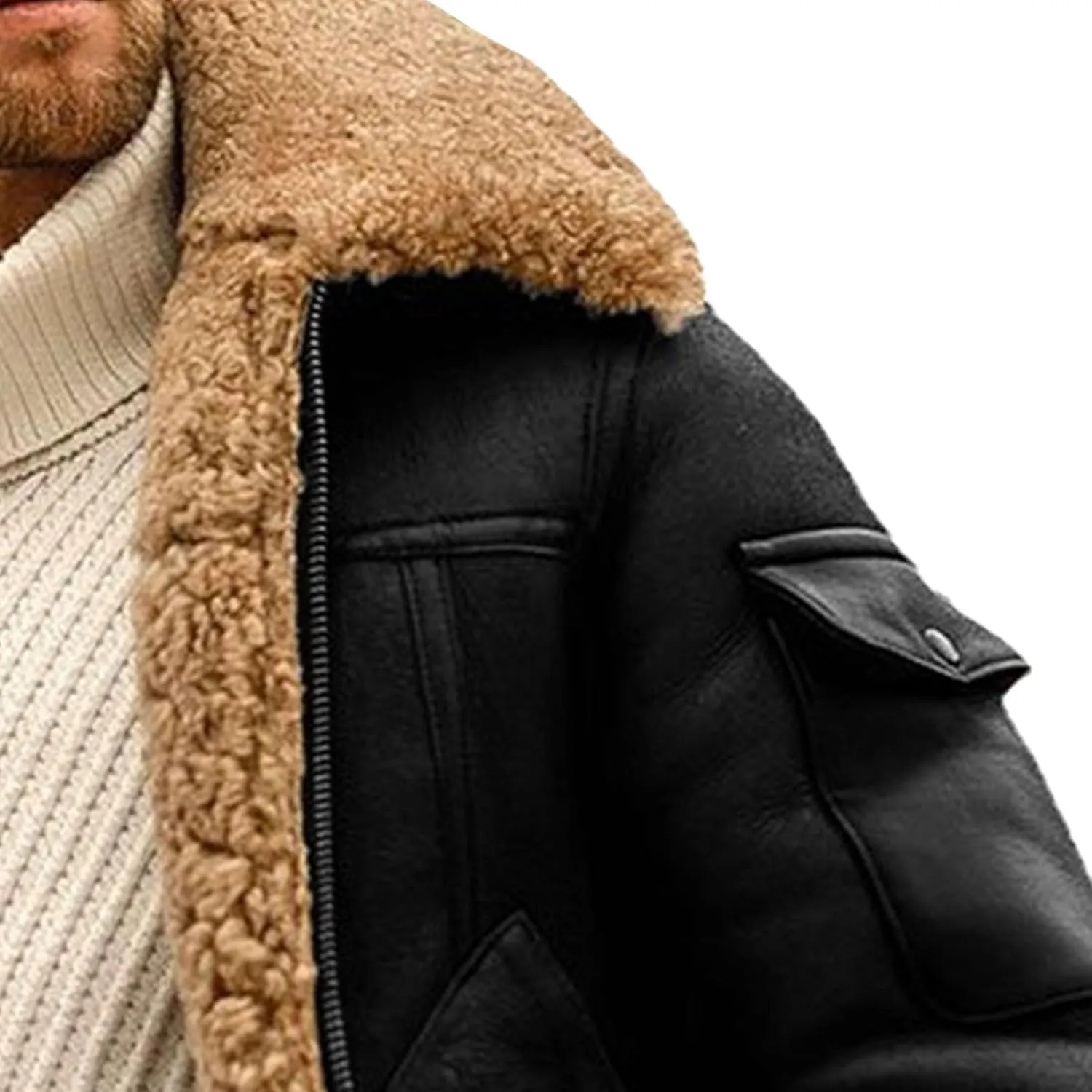 JEsilunmaMY Men's Thicken Sherpa Lined Leather Coat Fleece Shearling Warm Winter Jackets Heavyweight Padded Wool Coats