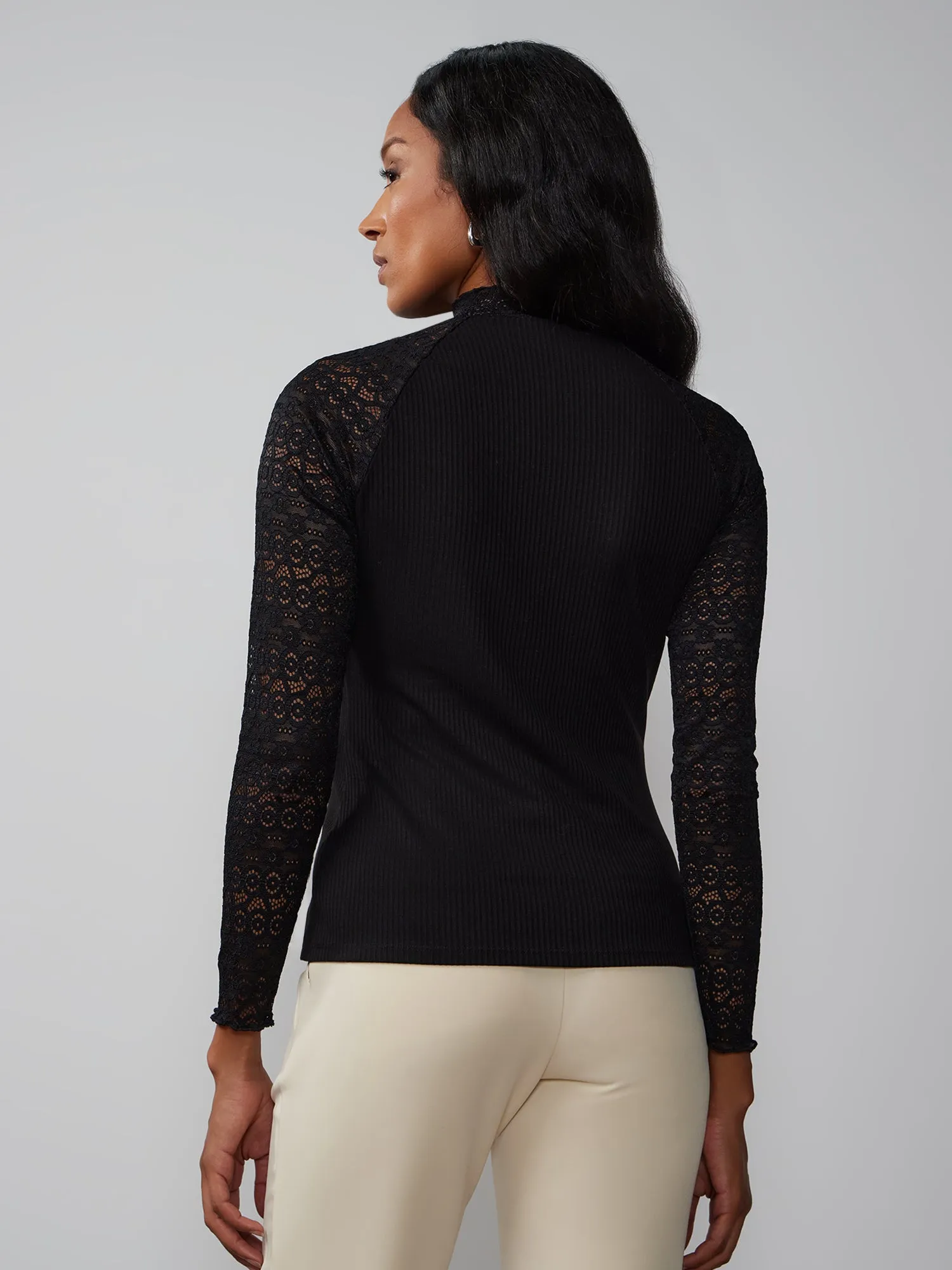 Lace Sleeve Mock Neck Top