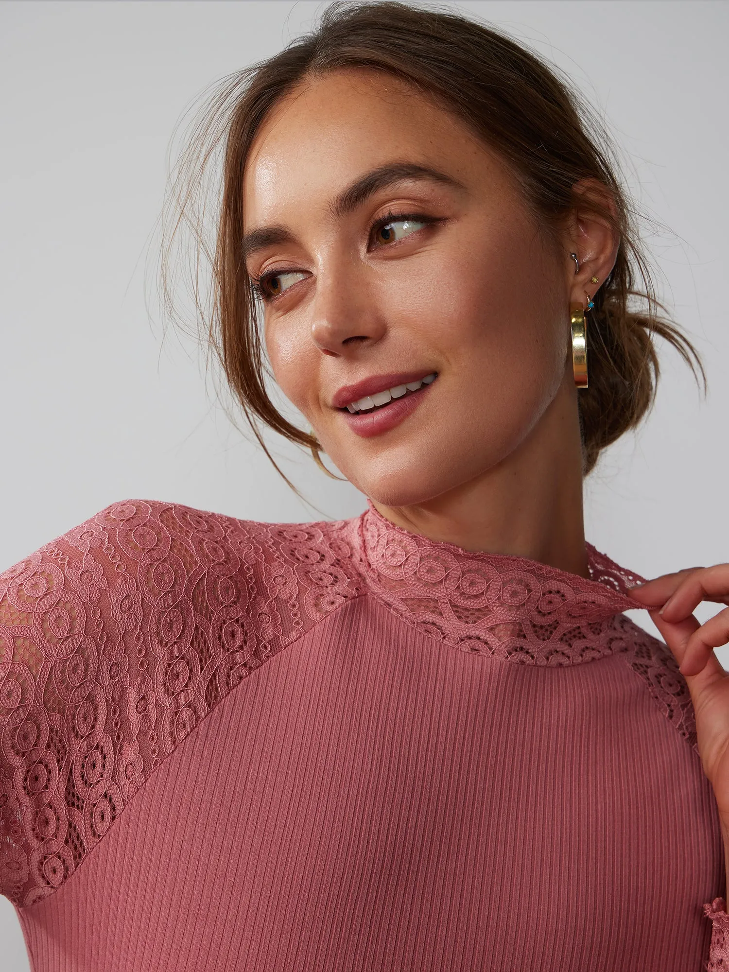 Lace Sleeve Mock Neck Top