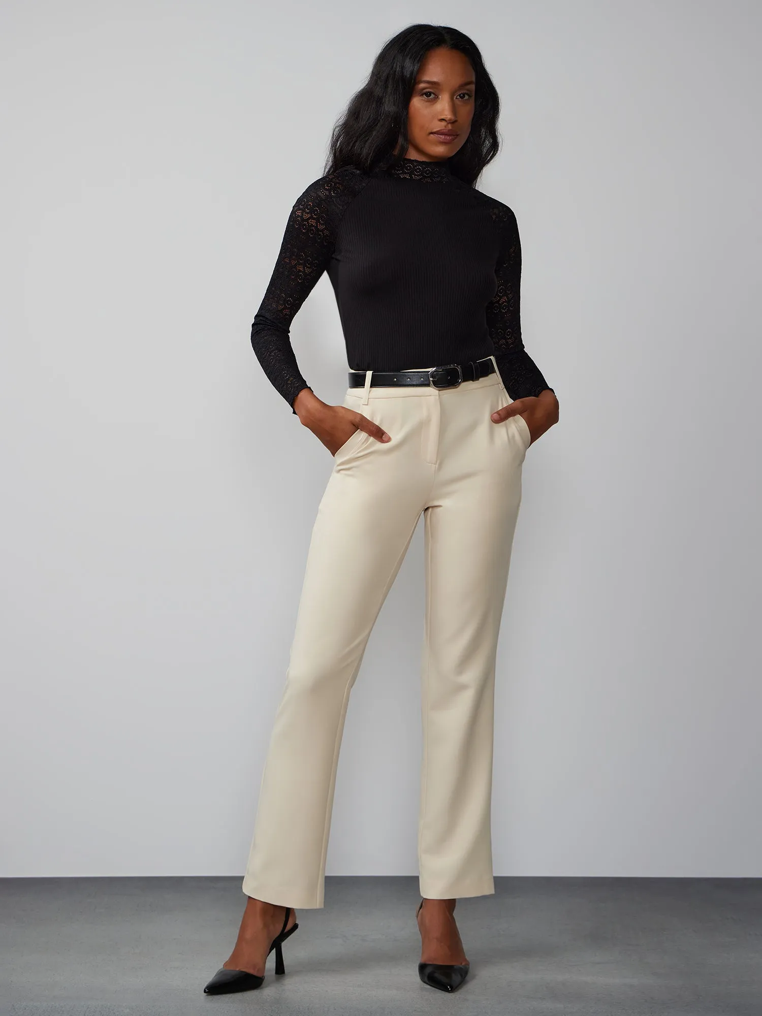 Lace Sleeve Mock Neck Top