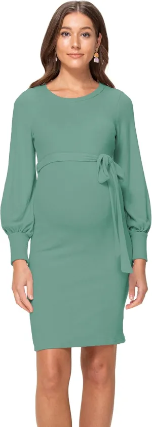 LaClef Womens Sweater Knit Maternity Dress with Belt