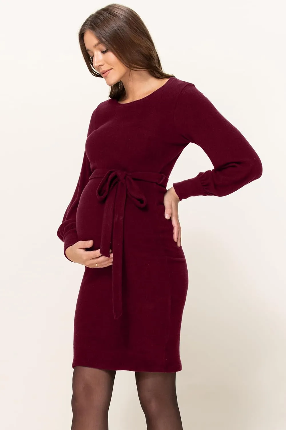 LaClef Womens Sweater Knit Maternity Dress with Belt
