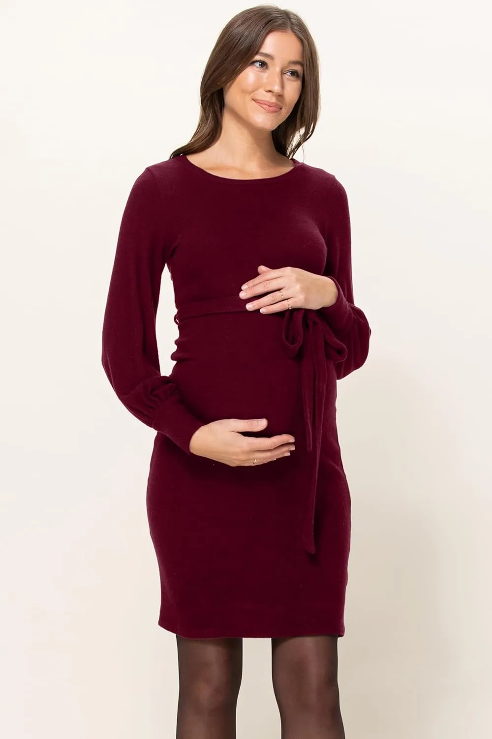 LaClef Womens Sweater Knit Maternity Dress with Belt