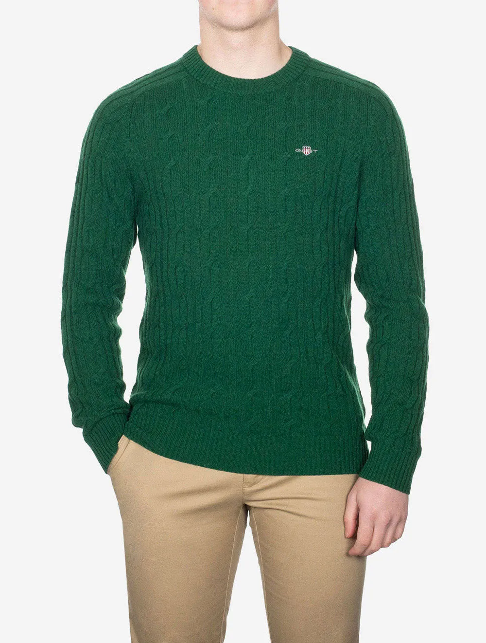 Lambswool Cable Crew Neck Forest Green