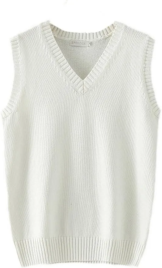 Men Women Knitted Cotton V-Neck Vest JK Uniform Pullover Sleeveless Sweater School Cardigan