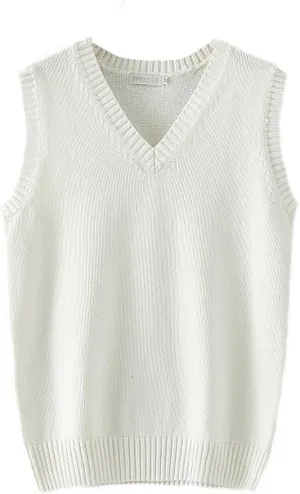 Men Women Knitted Cotton V-Neck Vest JK Uniform Pullover Sleeveless Sweater School Cardigan