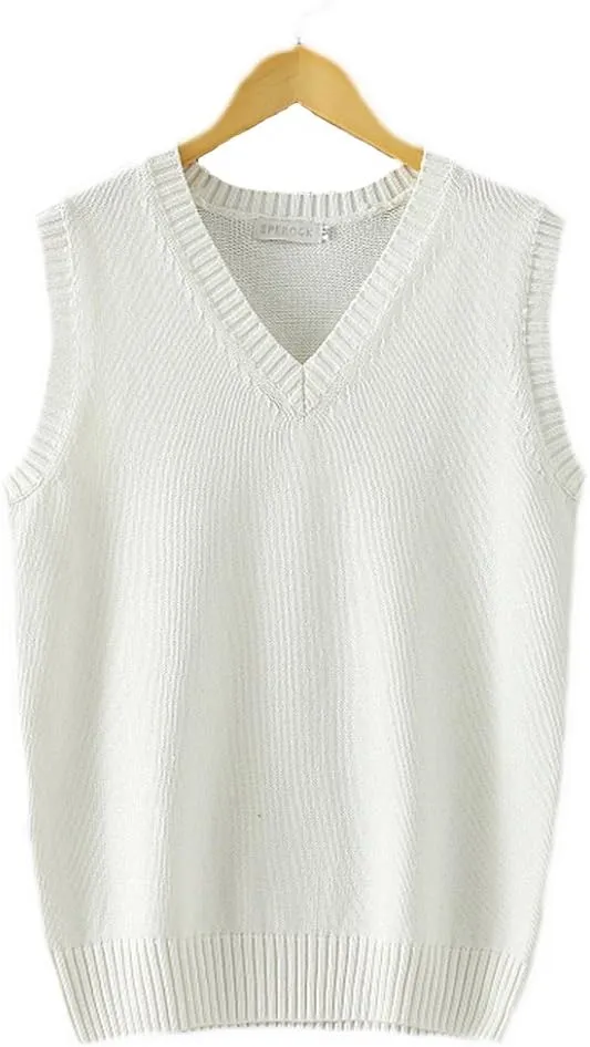 Men Women Knitted Cotton V-Neck Vest JK Uniform Pullover Sleeveless Sweater School Cardigan