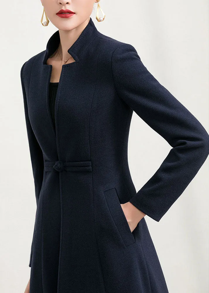 Navy long full length wool winter coat 2958