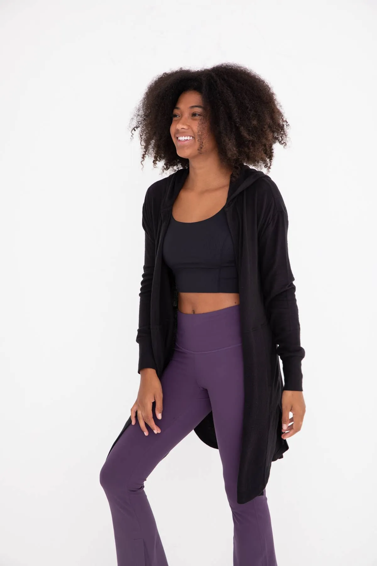 Open Front Hooded Cardigan with Pockets