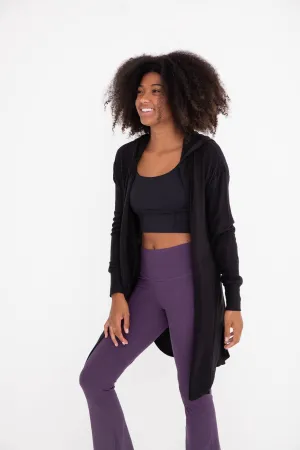Open Front Hooded Cardigan with Pockets