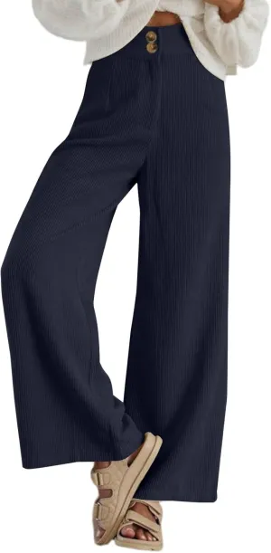 Sidefeel Corduroy Pants for Women 2025 Casual High Waisted Double Buttoned Stretchy Loose Fit Wide Leg Pants with Pockets