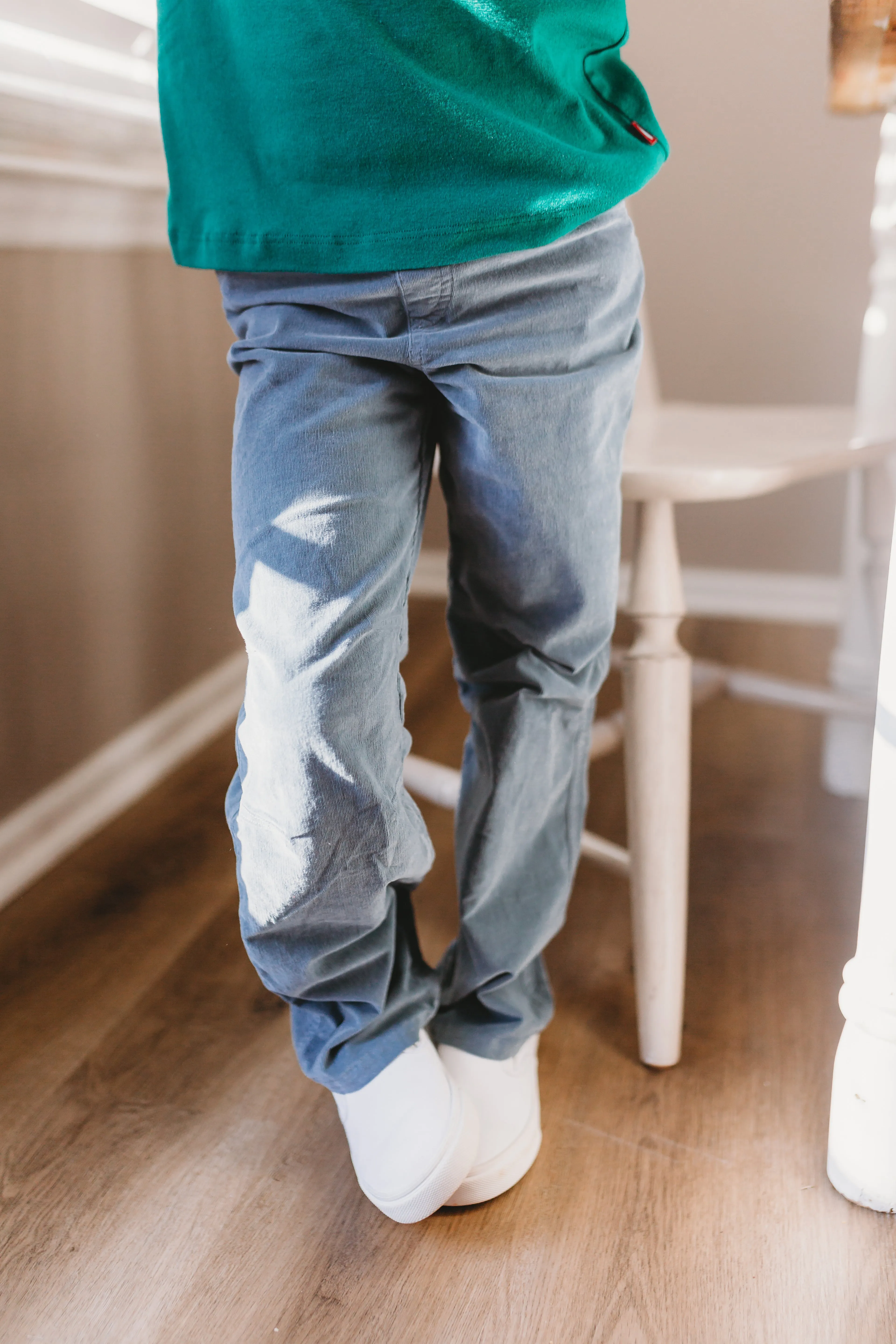 Soft Stretch Cord Pants With Knee Articulation - Matching Stitch | Black