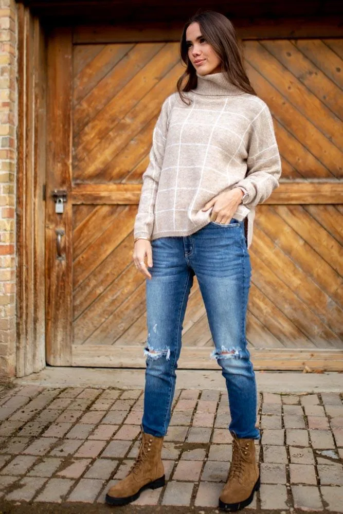 Turtleneck Windowpane Sweater