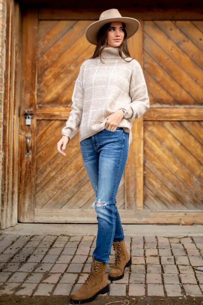 Turtleneck Windowpane Sweater