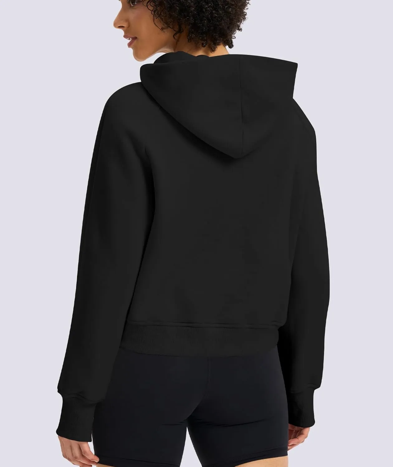 Womens Cropped Hoodies Mock Neck Sweatshirts Fall Fleece Lined Pullover with Thumb Hole 2024 Winter Clothes