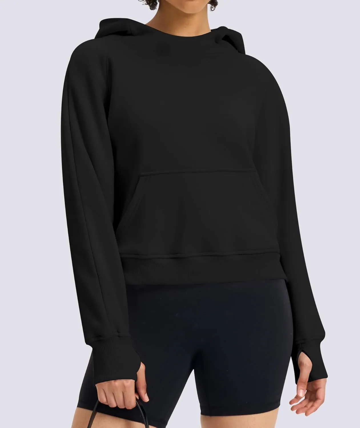 Womens Cropped Hoodies Mock Neck Sweatshirts Fall Fleece Lined Pullover with Thumb Hole 2024 Winter Clothes