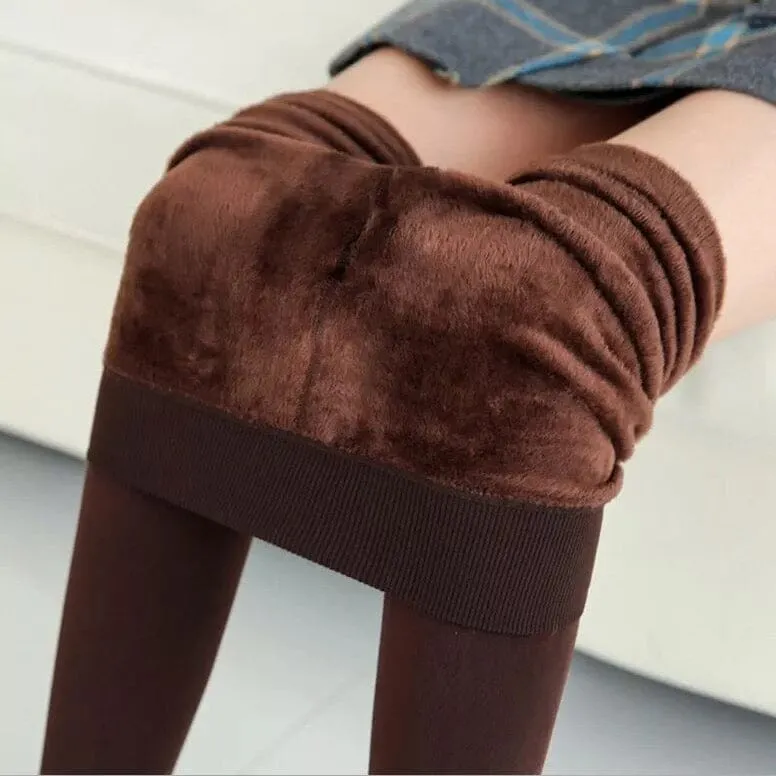 Women's Extra 220g Fleece Leggings High Waist Stretchy Warm Leggings (One Size)