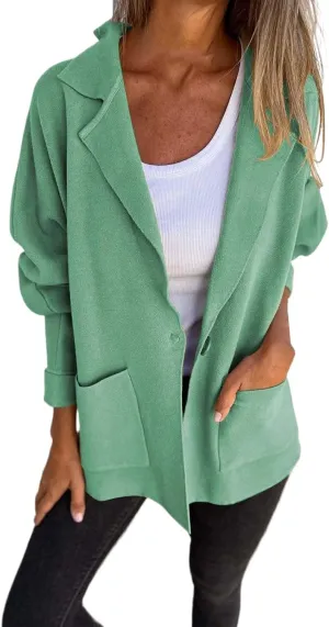 Womens Fall Fashion 2024 Open Front Knit Cardigan Long Sleeve Lapel Coat Casual Solid Classy Sweater Jacket