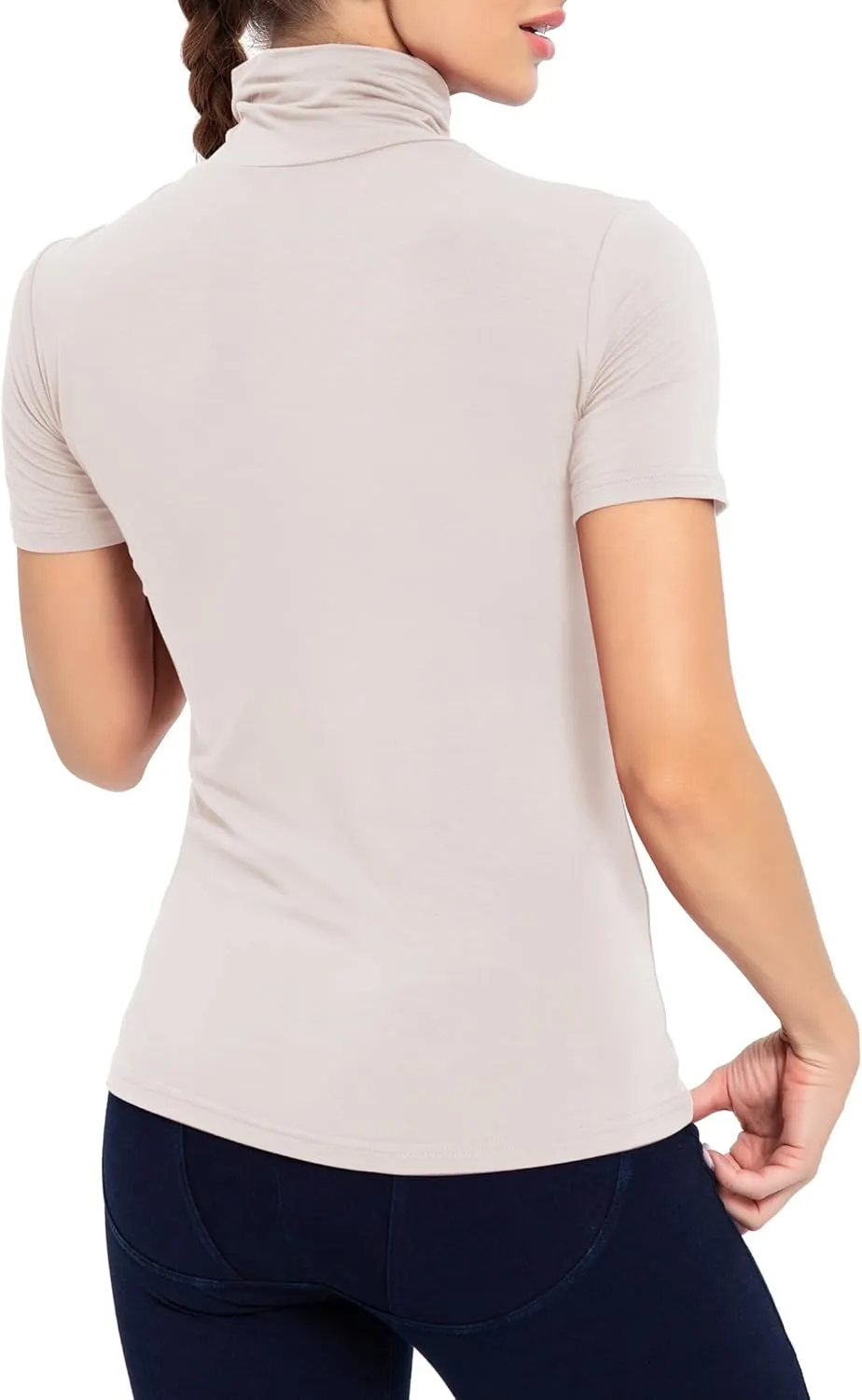Women's Mock Turtleneck Top Short Sleeve Lightweight Active T-Shirt (S-XXL)
