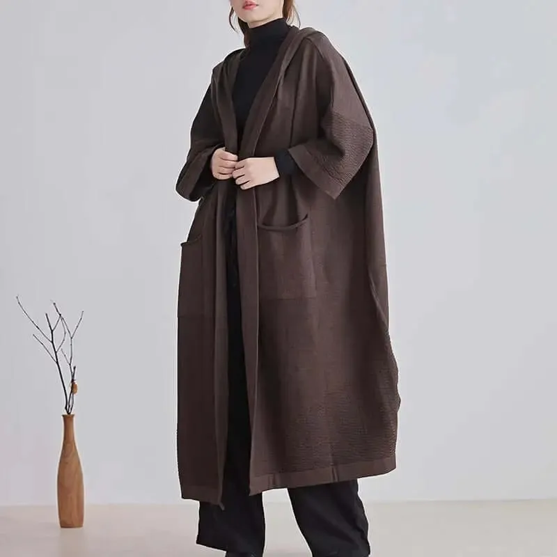 Women's Versatile Hooded Knit Wool Sweater Coat