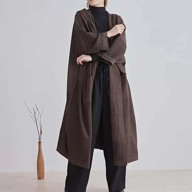Women's Versatile Hooded Knit Wool Sweater Coat