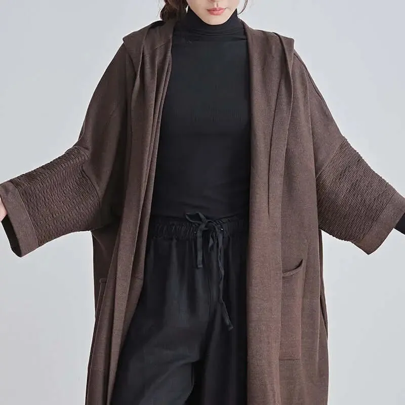 Women's Versatile Hooded Knit Wool Sweater Coat